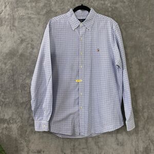 Ralph Lauren Mens Large 100% Cotton Long Sleeve Button Down Blue White Check